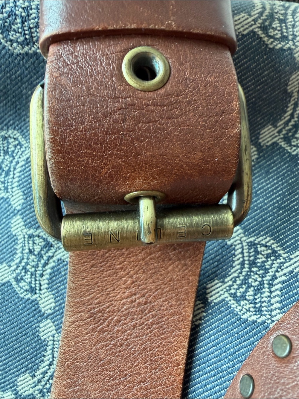 Celine Blue Monogram Canvas Crossbody with Brown Leather Strap - Picture 11 of 13